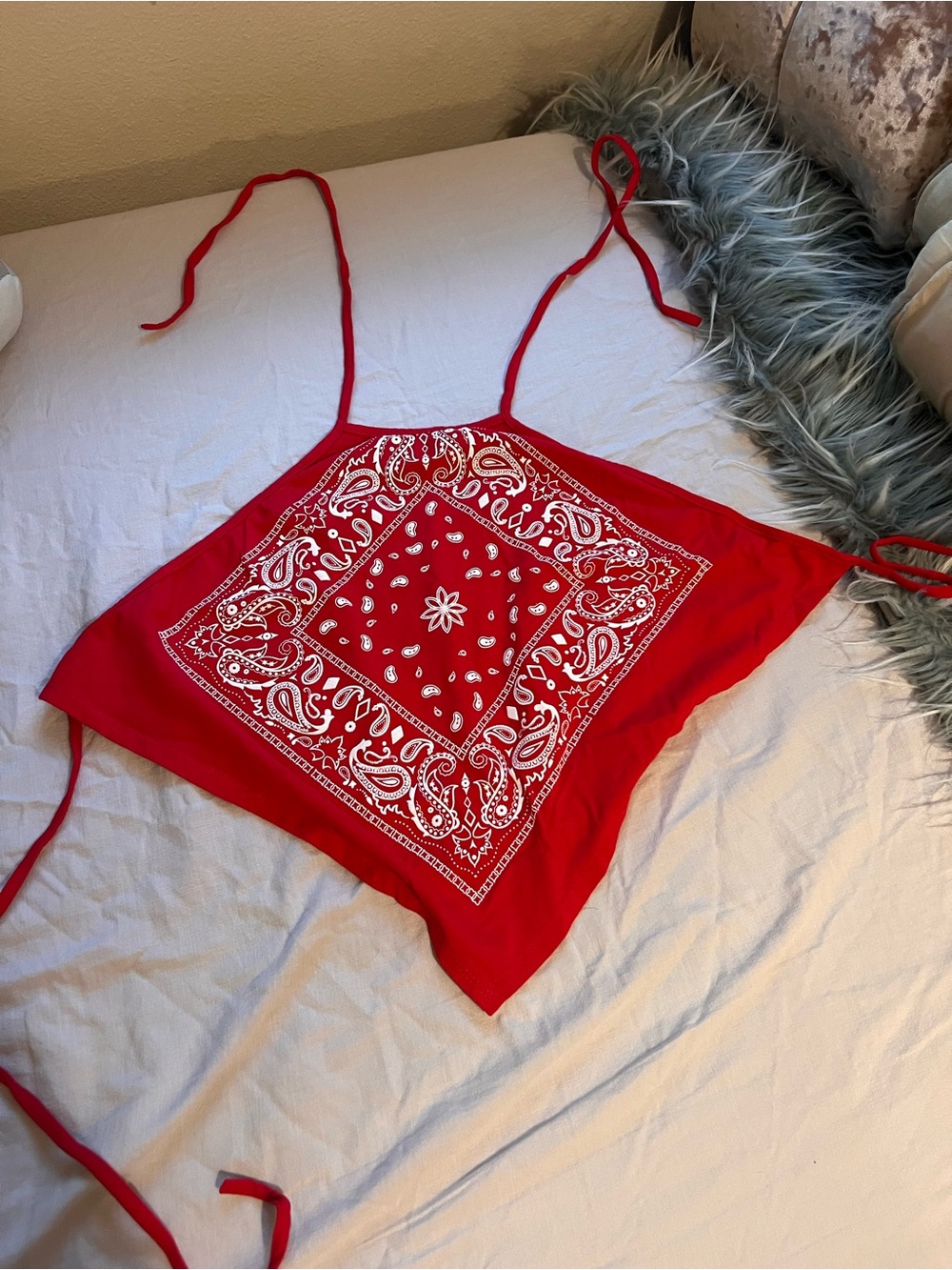 Red Bandana-Print Tie-Back Crop Top